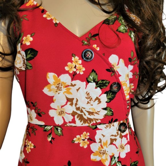 FULL CIRCLE TRENDS Sexy Red Floral Faux Wrap Sun Dress NWOT Size Large - Picture 3 of 7